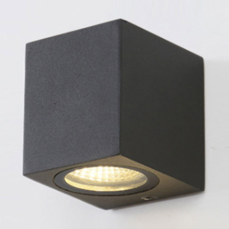 Contemporary LED Outdoor Wall Mount Sconce Light with Metal Shade - Black Triangle/Cylinder/Rectangle