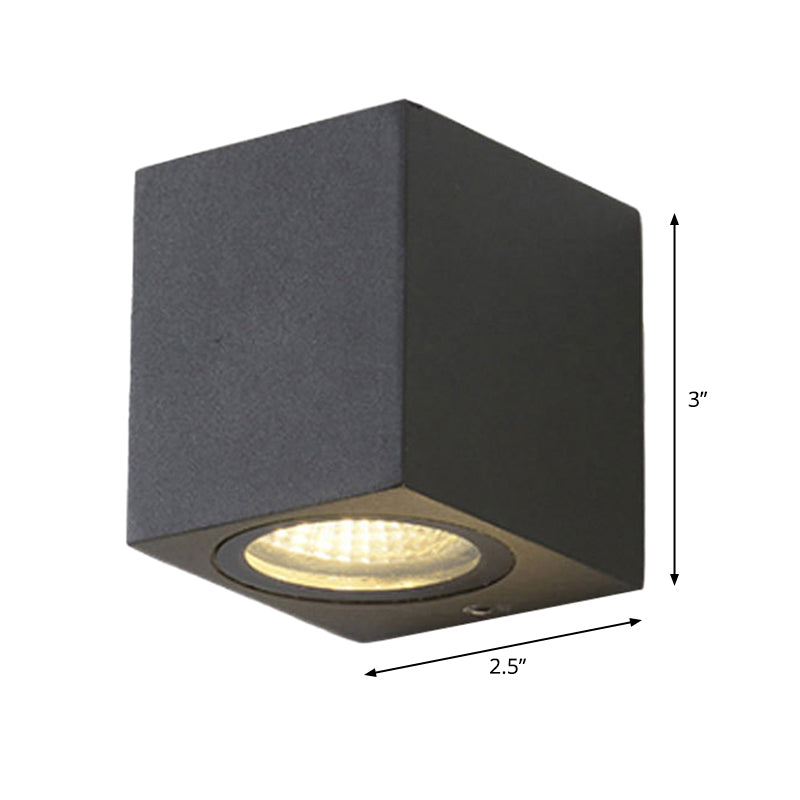 Contemporary LED Outdoor Wall Mount Sconce Light with Metal Shade - Black Triangle/Cylinder/Rectangle