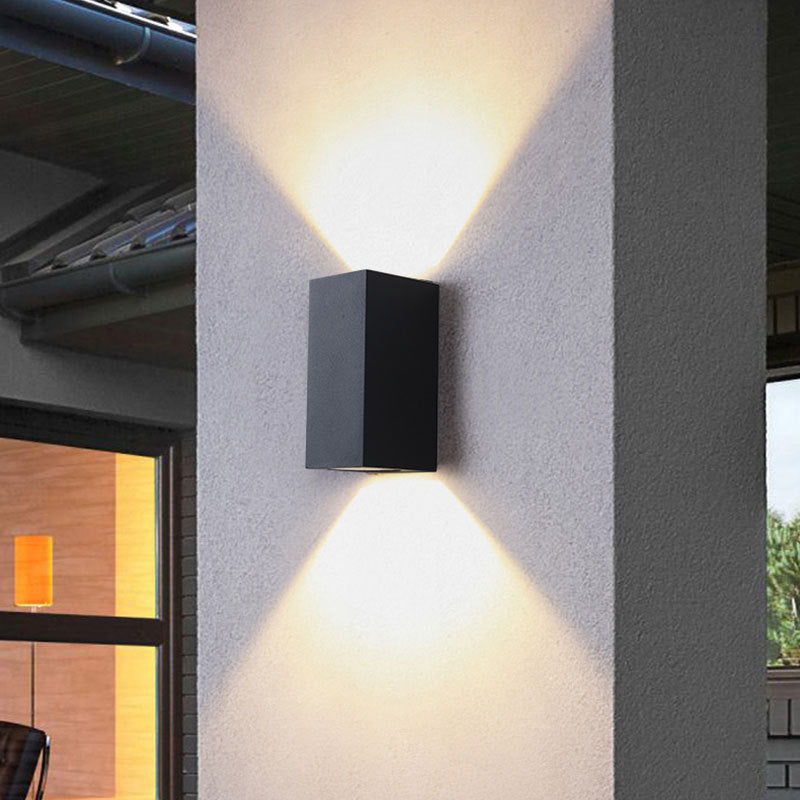 Contemporary LED Outdoor Wall Mount Sconce Light with Metal Shade - Black Triangle/Cylinder/Rectangle