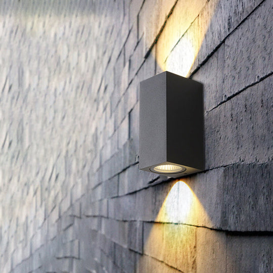 Contemporary LED Outdoor Wall Mount Sconce Light with Metal Shade - Black Triangle/Cylinder/Rectangle