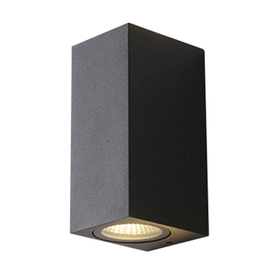 Contemporary LED Outdoor Wall Mount Sconce Light with Metal Shade - Black Triangle/Cylinder/Rectangle