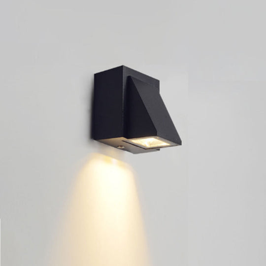 Contemporary LED Outdoor Wall Mount Sconce Light with Metal Shade - Black Triangle/Cylinder/Rectangle