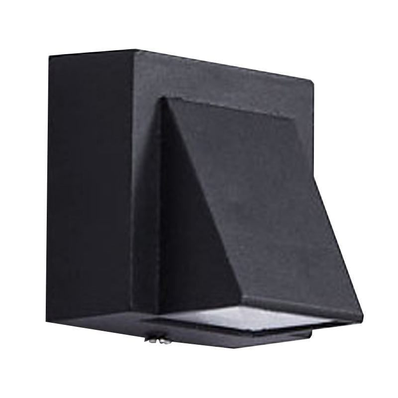 Contemporary LED Outdoor Wall Mount Sconce Light with Metal Shade - Black Triangle/Cylinder/Rectangle