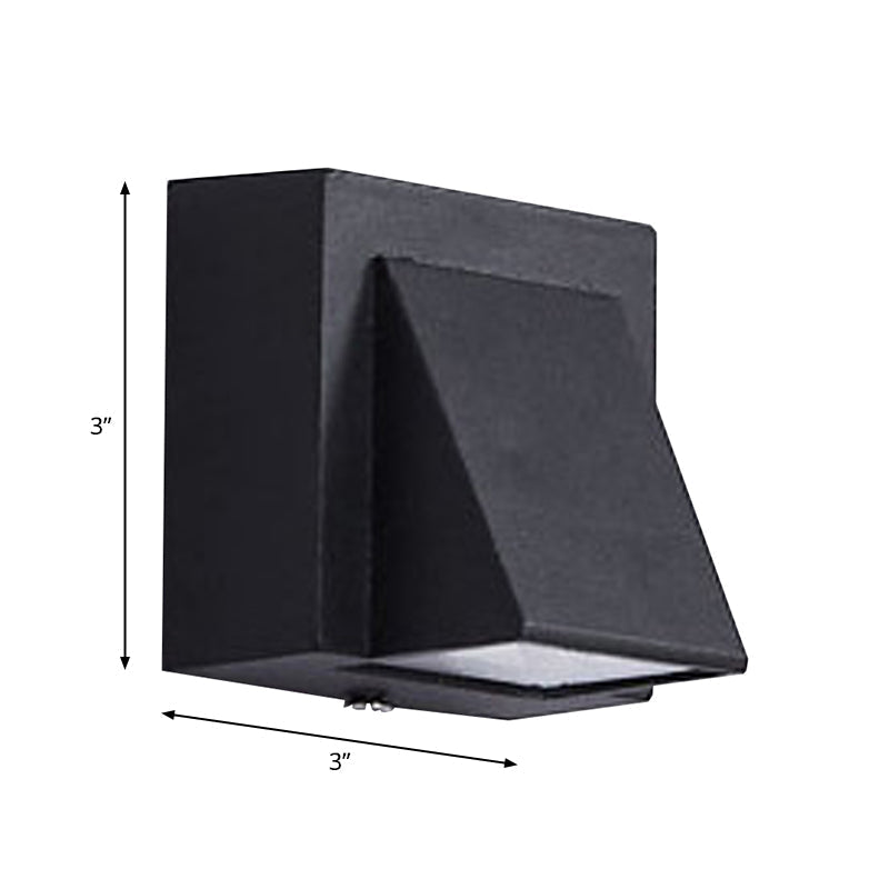 Contemporary LED Outdoor Wall Mount Sconce Light with Metal Shade - Black Triangle/Cylinder/Rectangle