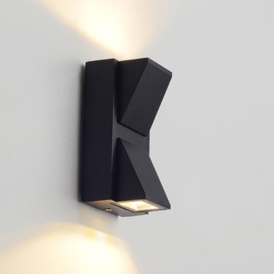 Contemporary LED Outdoor Wall Mount Sconce Light with Metal Shade - Black Triangle/Cylinder/Rectangle