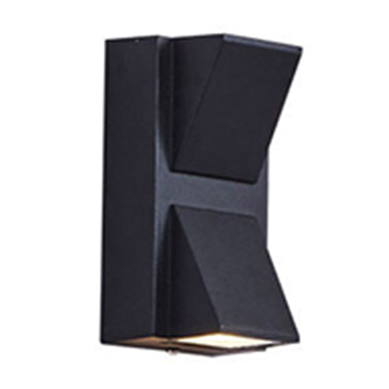 Contemporary LED Outdoor Wall Mount Sconce Light with Metal Shade - Black Triangle/Cylinder/Rectangle