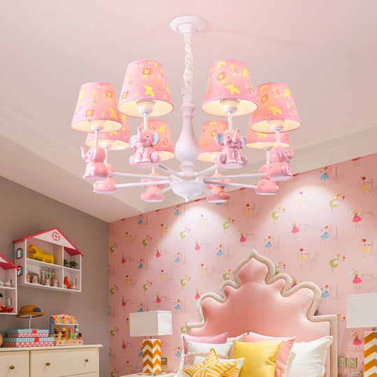 Pink Elephant Ceiling Lamp: Kids Hanging Pendant Light Fixture for Bedroom - 3/5/6/8 Lights, Metal Design