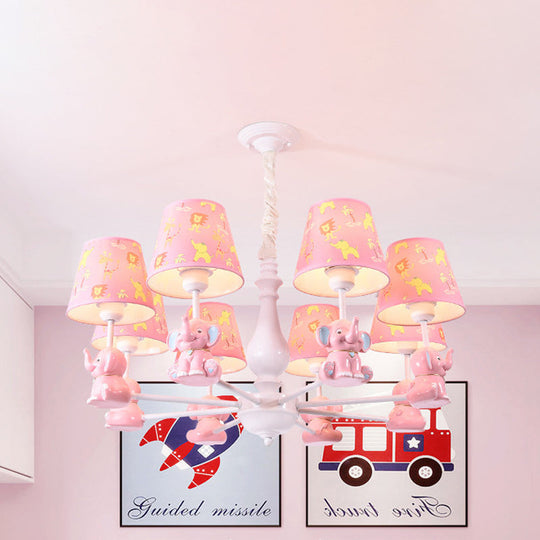 Pink Elephant Ceiling Lamp: Kids Hanging Pendant Light Fixture for Bedroom - 3/5/6/8 Lights, Metal Design