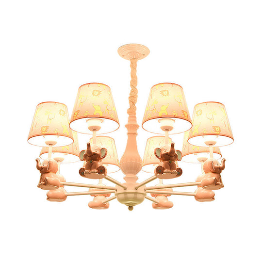 Pink Elephant Ceiling Lamp: Kids Hanging Pendant Light Fixture for Bedroom - 3/5/6/8 Lights, Metal Design