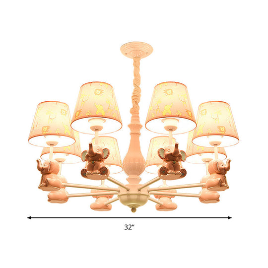 Pink Elephant Ceiling Lamp: Kids Hanging Pendant Light Fixture for Bedroom - 3/5/6/8 Lights, Metal Design