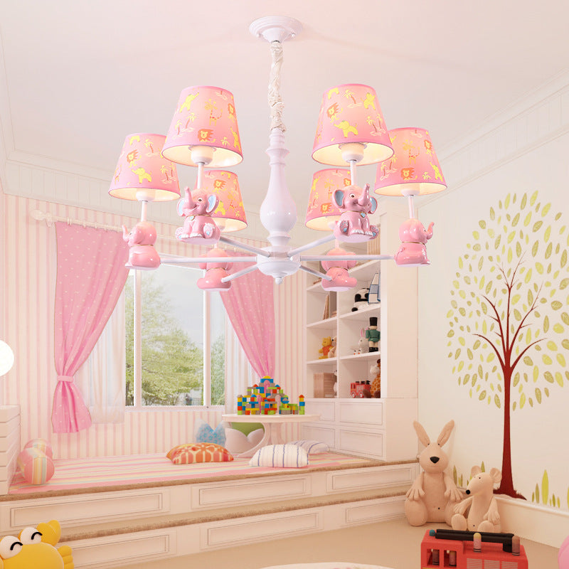Pink Elephant Ceiling Lamp: Kids Hanging Pendant Light Fixture for Bedroom - 3/5/6/8 Lights, Metal Design