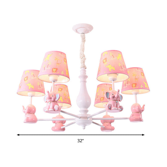Pink Elephant Ceiling Lamp: Kids Hanging Pendant Light Fixture for Bedroom - 3/5/6/8 Lights, Metal Design