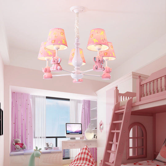 Pink Elephant Ceiling Lamp: Kids Hanging Pendant Light Fixture for Bedroom - 3/5/6/8 Lights, Metal Design