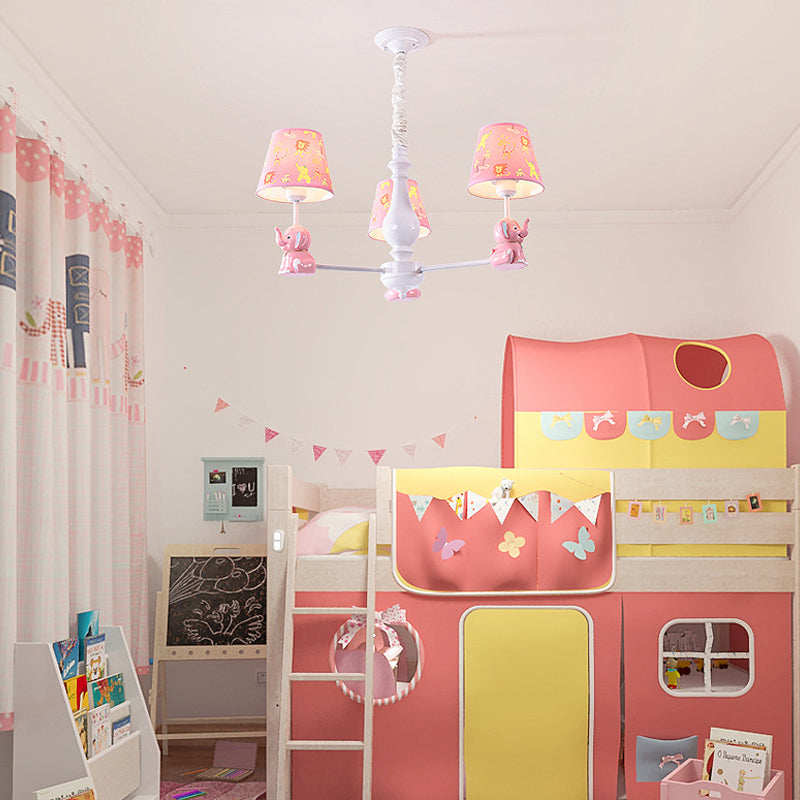 Pink Elephant Ceiling Lamp: Kids Hanging Pendant Light Fixture for Bedroom - 3/5/6/8 Lights, Metal Design