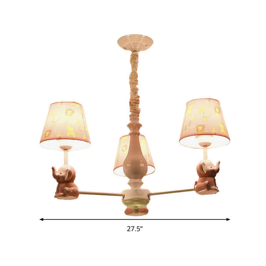 Pink Elephant Ceiling Lamp: Kids Hanging Pendant Light Fixture for Bedroom - 3/5/6/8 Lights, Metal Design