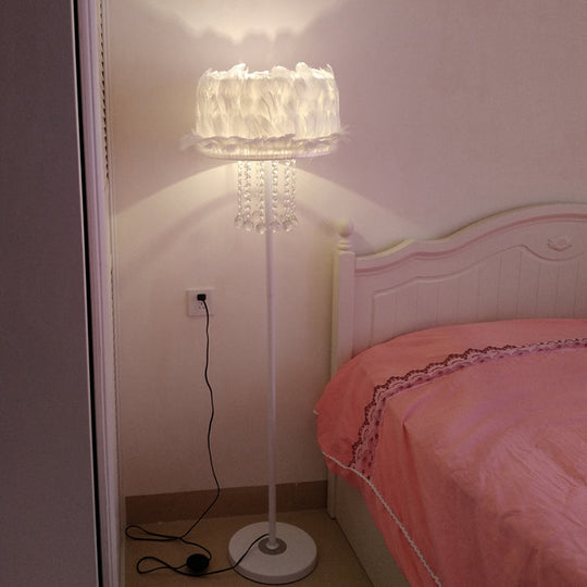 Nordic Feather Floor Lamp with Crystal Orbs - Apricot/White/Pink Lotus Design