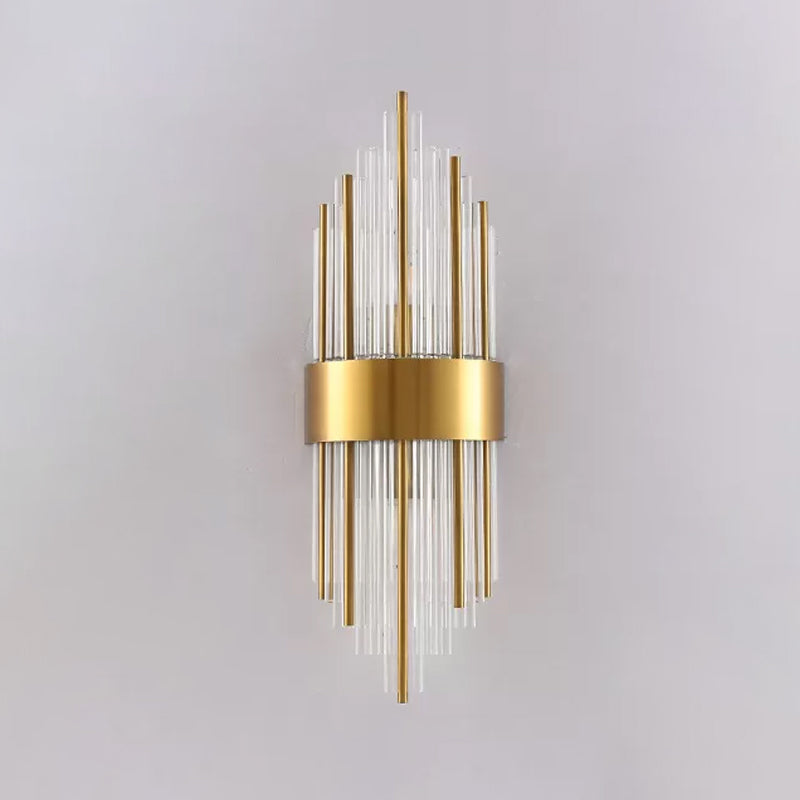 Gold Cylinder/Tapered Wall Sconce: Prismatic Crystal Flush Mount Light for Living Room (2-Light)