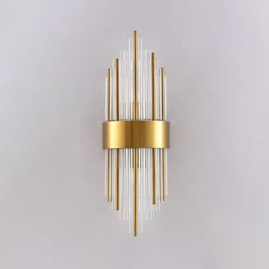 Gold Cylinder/Tapered Wall Sconce: Prismatic Crystal Flush Mount Light for Living Room (2-Light)