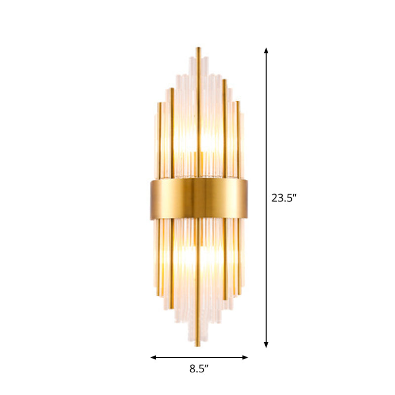 Gold Cylinder/Tapered Wall Sconce: Prismatic Crystal Flush Mount Light for Living Room (2-Light)
