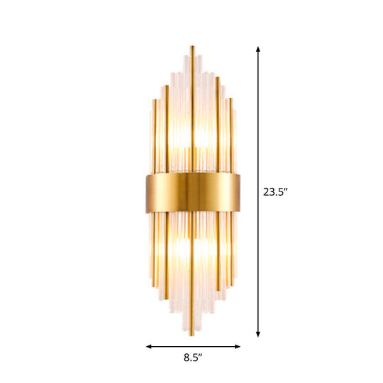 Gold Cylinder/Tapered Wall Sconce: Prismatic Crystal Flush Mount Light for Living Room (2-Light)