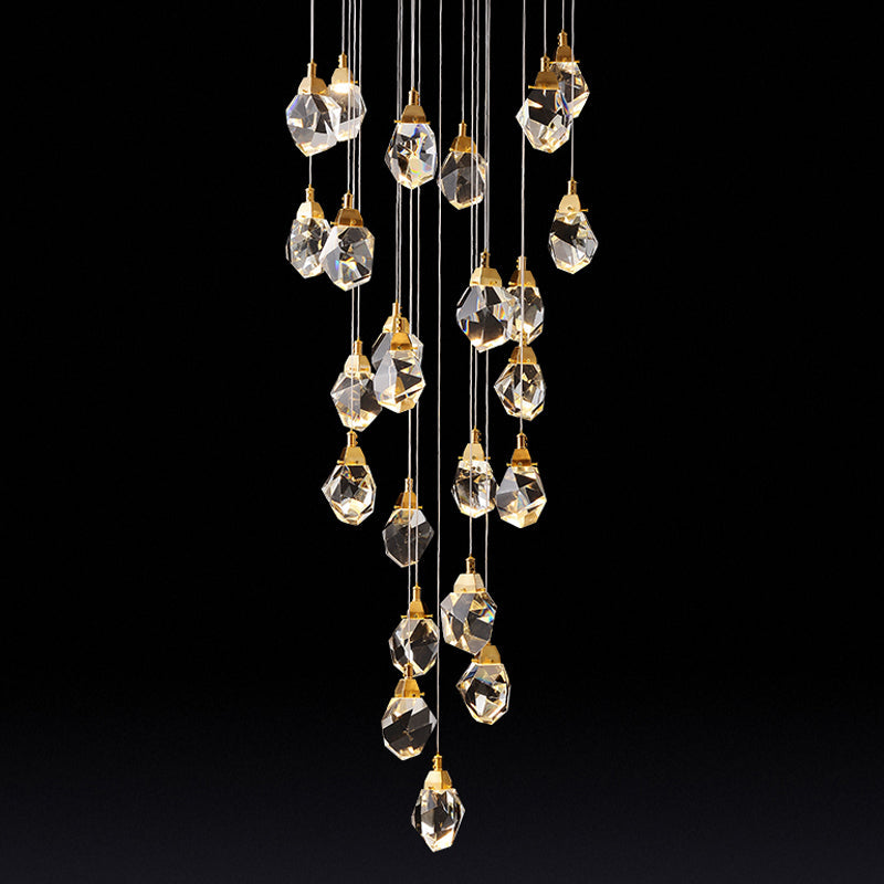 Modern Crystal Raindrop Pendant Light in Brass for Dining Room - Available in 3, 5, or 24-Light Options