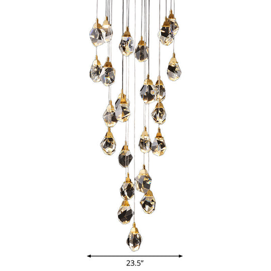 Modern Crystal Raindrop Pendant Light in Brass for Dining Room - Available in 3, 5, or 24-Light Options