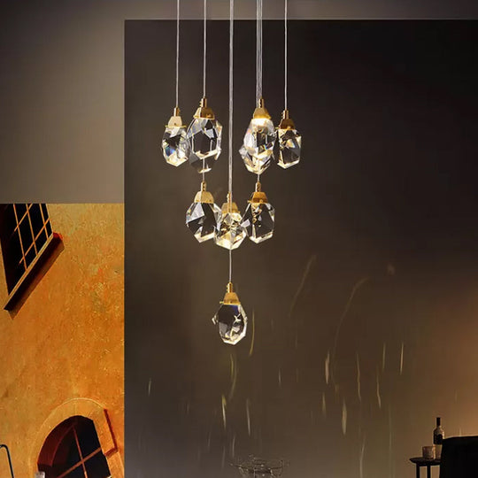 Modern Crystal Raindrop Pendant Light in Brass for Dining Room - Available in 3, 5, or 24-Light Options