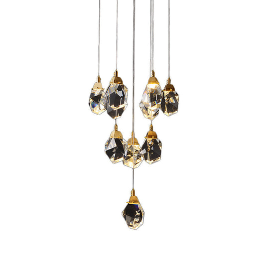 Modern Crystal Raindrop Pendant Light in Brass for Dining Room - Available in 3, 5, or 24-Light Options