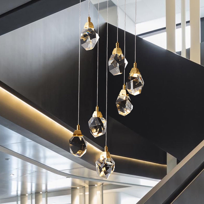 Modern Crystal Raindrop Pendant Light in Brass for Dining Room - Available in 3, 5, or 24-Light Options