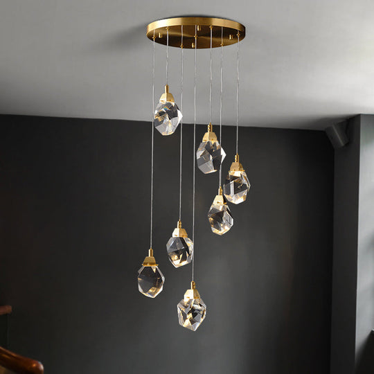 Modern Crystal Raindrop Pendant Light in Brass for Dining Room - Available in 3, 5, or 24-Light Options