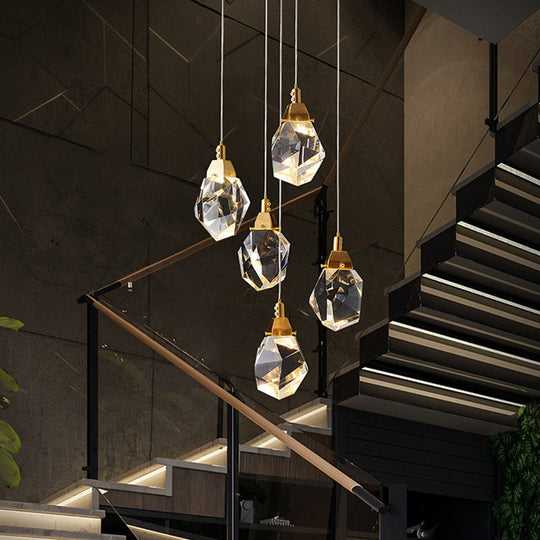 Modern Crystal Raindrop Pendant Light in Brass for Dining Room - Available in 3, 5, or 24-Light Options