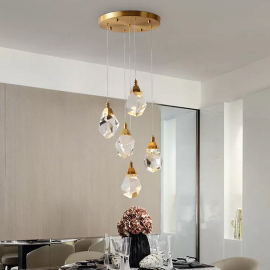 Modern Crystal Raindrop Pendant Light in Brass for Dining Room - Available in 3, 5, or 24-Light Options