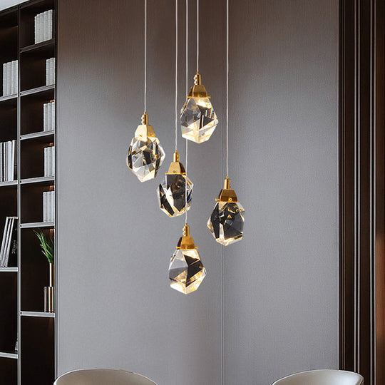 Modern Crystal Raindrop Pendant Light in Brass for Dining Room - Available in 3, 5, or 24-Light Options