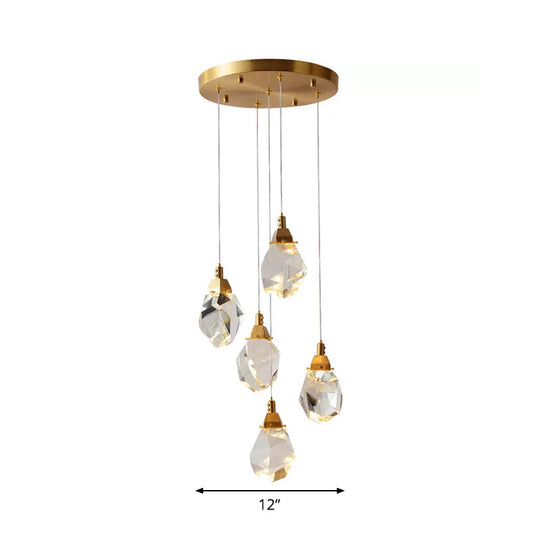 Modern Crystal Raindrop Pendant Light in Brass for Dining Room - Available in 3, 5, or 24-Light Options