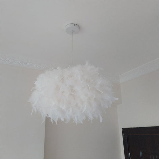 Modern Spherical Feather Pendant Light Fixture - White, 1-Bulb, 18"/21.5" Width - Ideal for Dining Room Suspension
