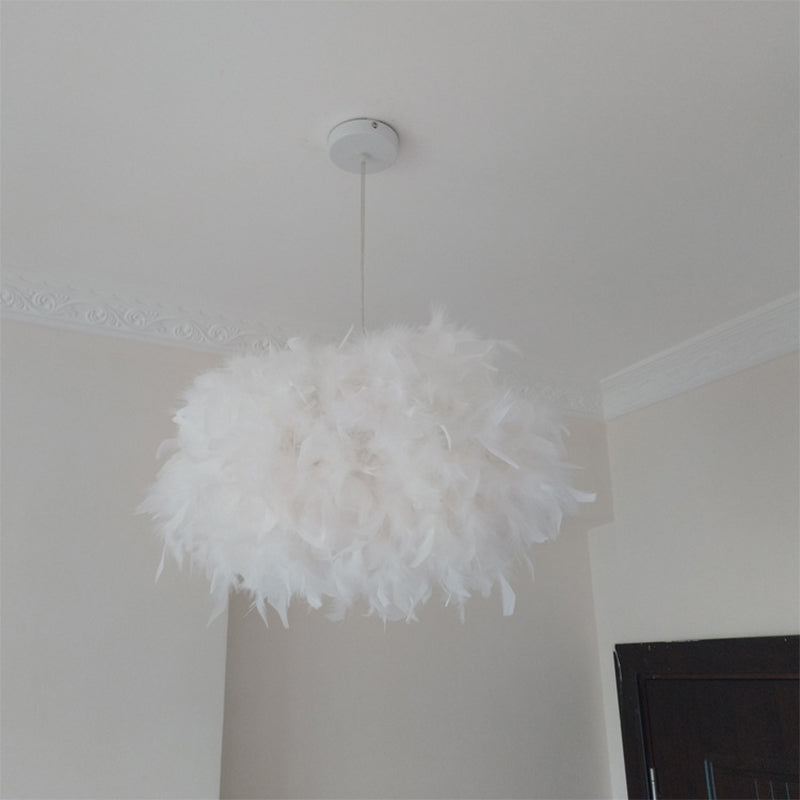 Modern Spherical Feather Pendant Light Fixture - White, 1-Bulb, 18"/21.5" Width - Ideal for Dining Room Suspension