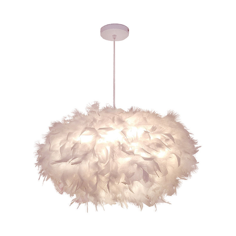 Modern Spherical Feather Pendant Light Fixture - White, 1-Bulb, 18"/21.5" Width - Ideal for Dining Room Suspension