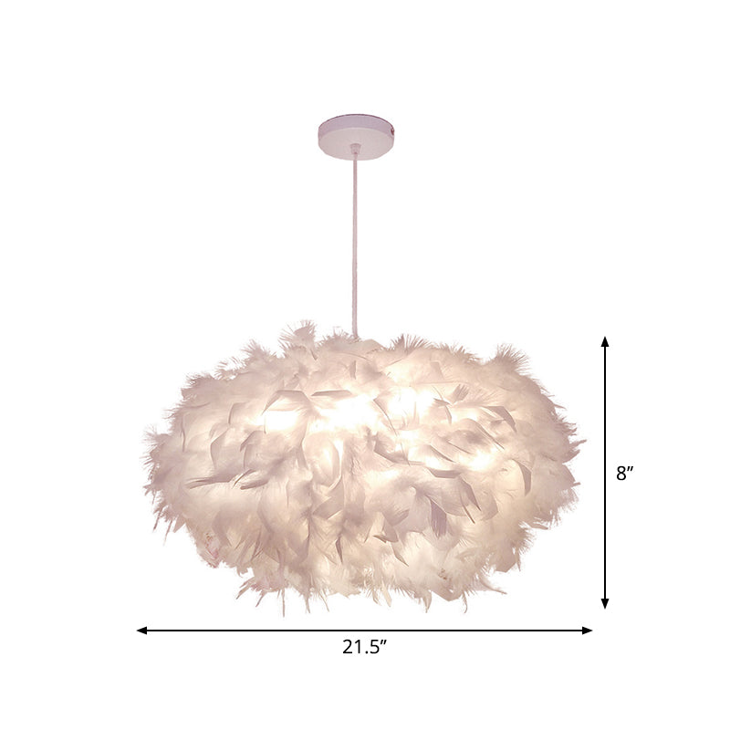 Modern Spherical Feather Pendant Light Fixture - White, 1-Bulb, 18"/21.5" Width - Ideal for Dining Room Suspension