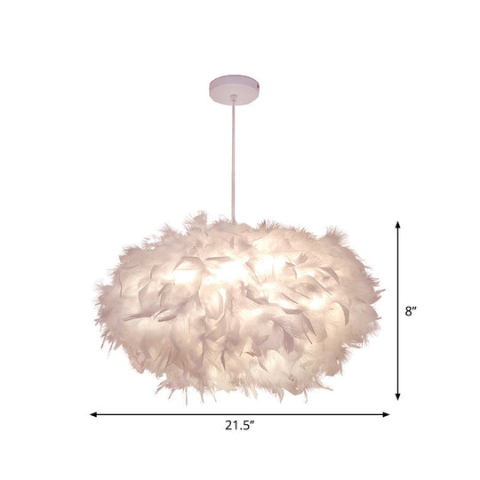 Modern Spherical Feather Pendant Light Fixture - White, 1-Bulb, 18"/21.5" Width - Ideal for Dining Room Suspension