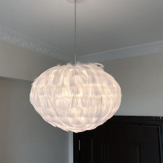 Globe Feather Suspension Lamp: Simple Style Hanging Pendant in Grey/White/Pink