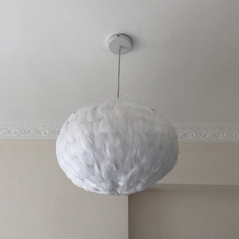 Globe Feather Suspension Lamp: Simple Style Hanging Pendant in Grey/White/Pink