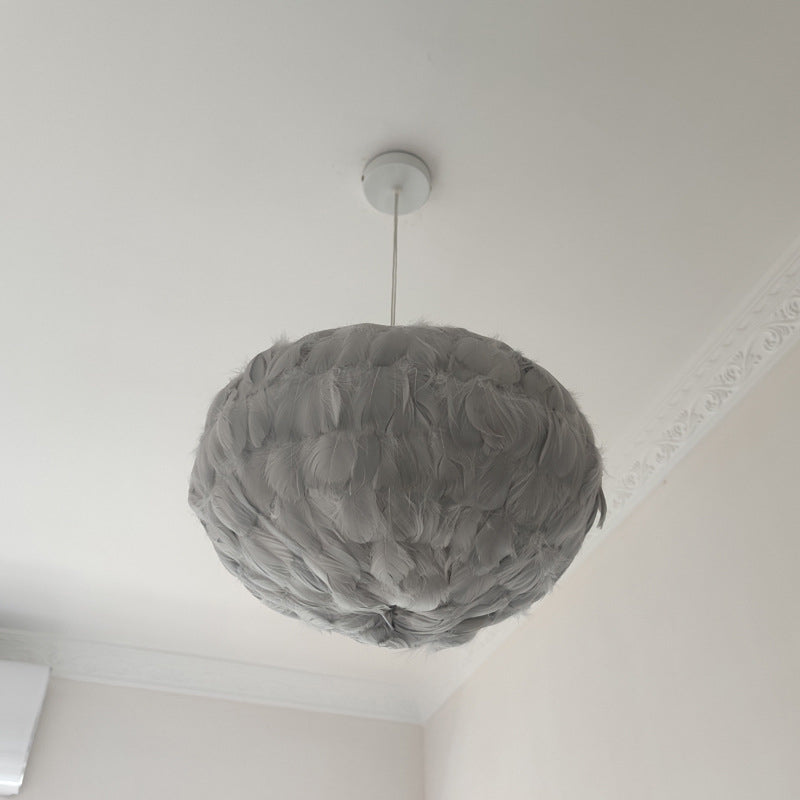 Globe Feather Suspension Lamp: Simple Style Hanging Pendant in Grey/White/Pink