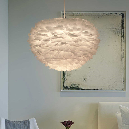 Minimalist White Sphere Pendulum Light - 14"/18"/21.5" Wide, 1-Head Feather Down Pendant