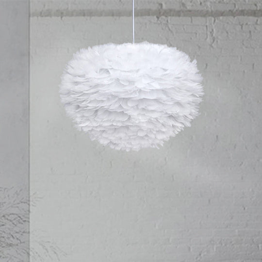 Minimalist White Sphere Pendulum Light - 14"/18"/21.5" Wide, 1-Head Feather Down Pendant
