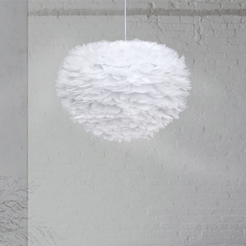 Minimalist White Sphere Pendulum Light - 14"/18"/21.5" Wide, 1-Head Feather Down Pendant