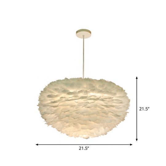 Minimalist White Sphere Pendulum Light - 14"/18"/21.5" Wide, 1-Head Feather Down Pendant