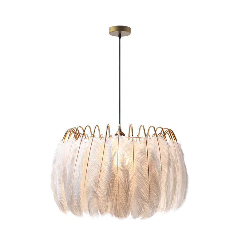 Postmodern 1-Head White Round Pendant Feather Light Fixture