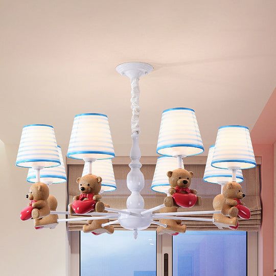 Brown Cartoon Tapered Shade Ceiling Light for Living Room - Fabric Chandelier Fixture