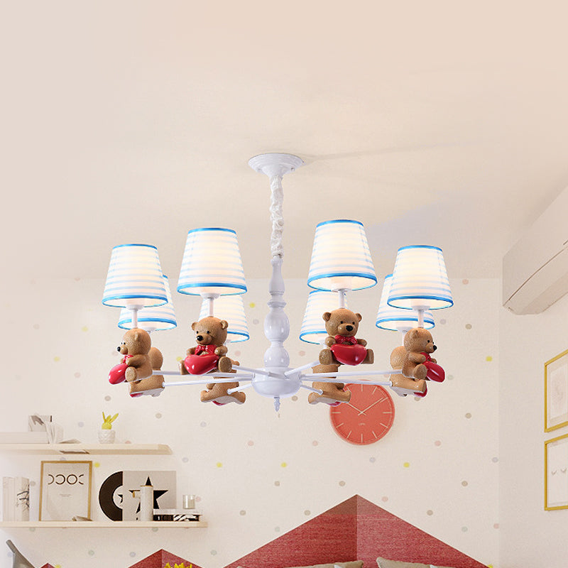 Brown Cartoon Tapered Shade Ceiling Light for Living Room - Fabric Chandelier Fixture