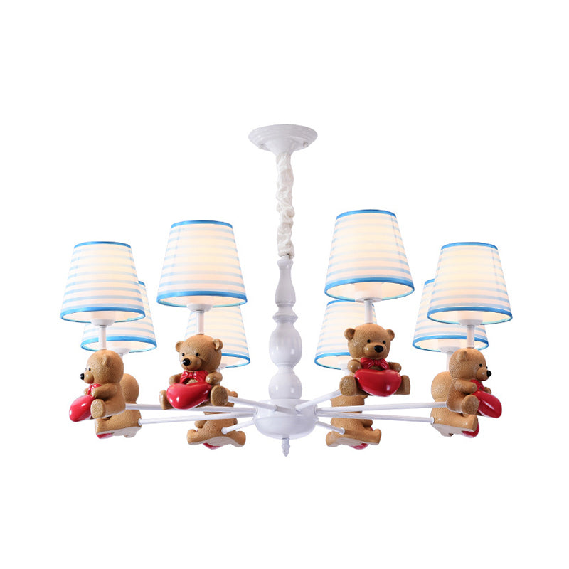 Brown Cartoon Tapered Shade Ceiling Light for Living Room - Fabric Chandelier Fixture